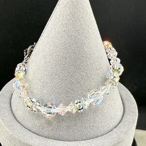 Vintage Bracelet‎ AB Faceted Glass Prom Wedding 7"